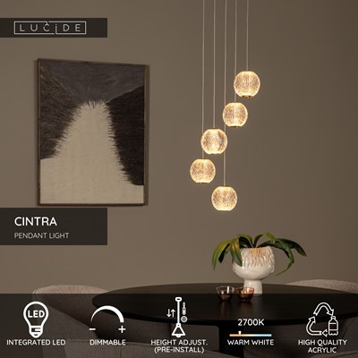 Lucide CINTRA - Pendant light - Ø 32 cm - LED Dim. - 5x4,7W 2700K - Transparant